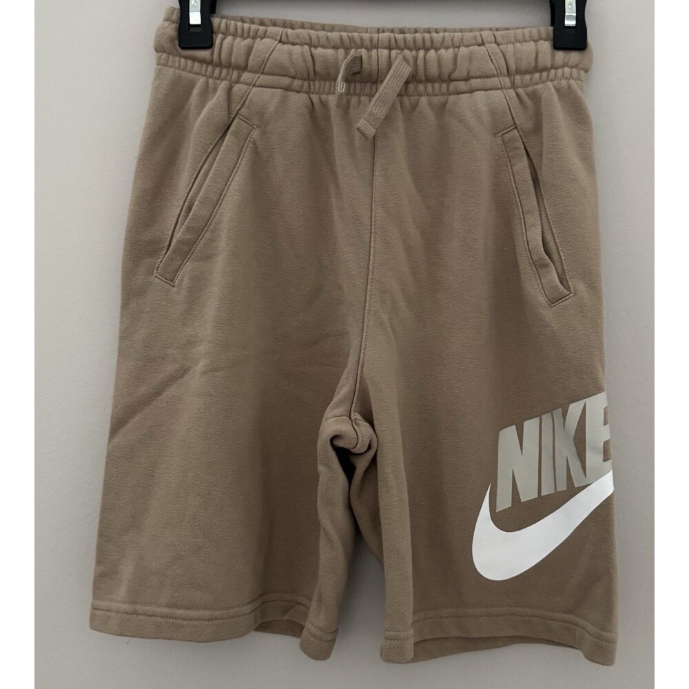 Nike YLG Beige/Tan Solid Athletic Sweatshorts Drawstring Elastic Waist Pockets
